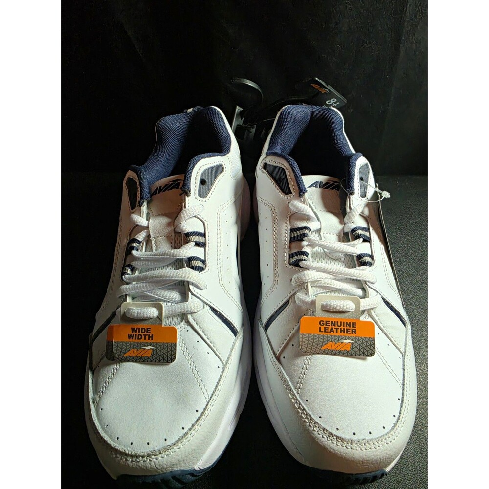 Avia Men's 8.5 Wide White Navy Genuine Leather Walking Shoes Sneakers NWT